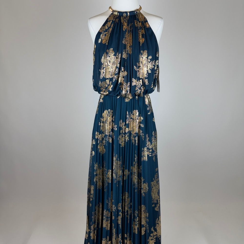 MSK Teal Maxi Dress with Gold Floral Foil